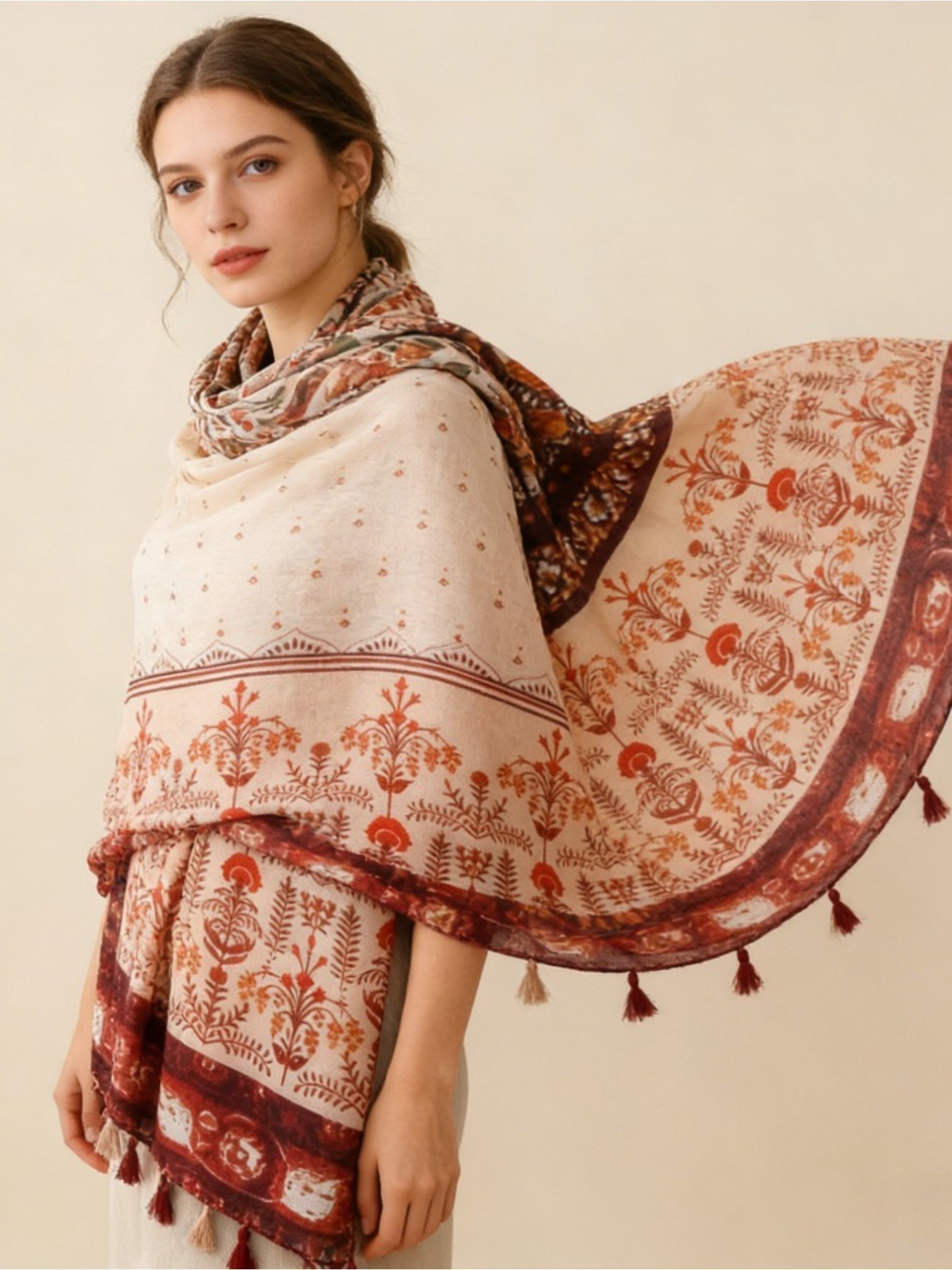 Go Ethnic Fashion - Pañuelo de seda con estampado floral