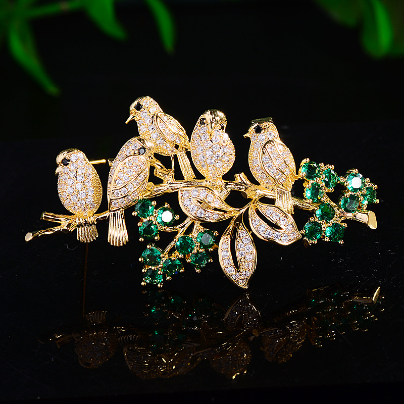 New Ethnic Fashion - Broches de pájaro de circón de