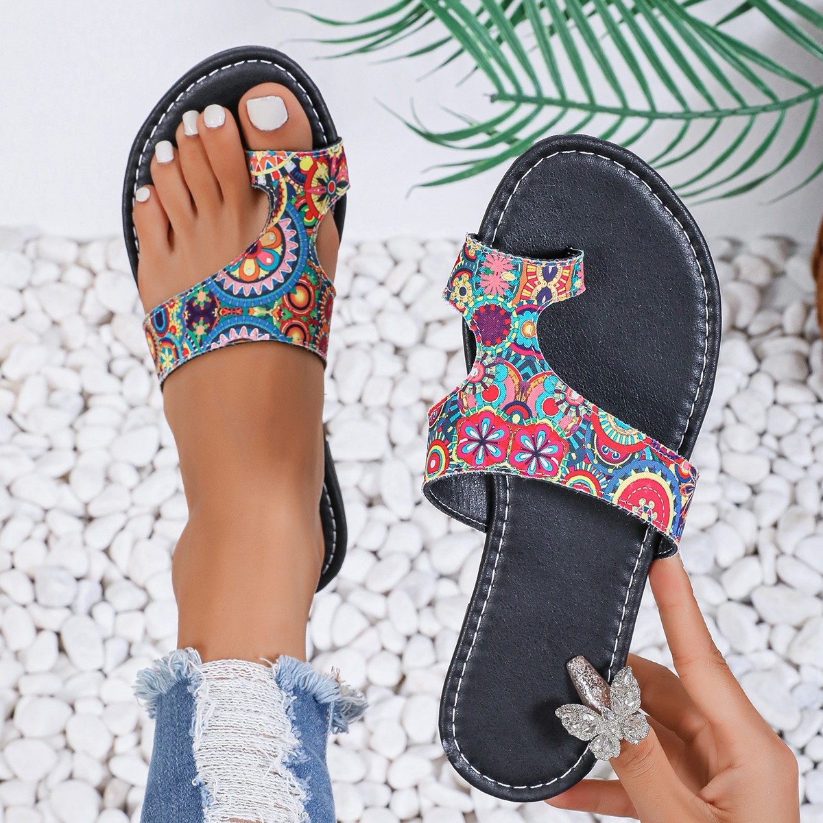 Women'S Ethnic Fashion Brands - Sandalias Planas Étnicas de Ancho Amplio